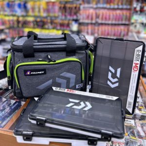 macuto daiwa prorex + 3 bajas accesorios
