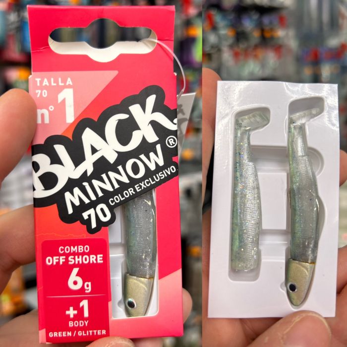 black minnow 70 nº1 combo off shore green glitter