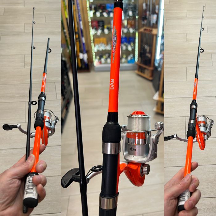 equipo pesca infantil dam vibe 180mt 5-20gr naranja